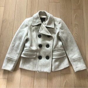 Banana Republic Double Breasted Wool Pea Coat in Light Gray & White Size XS
